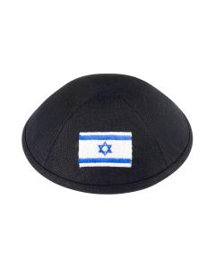 IKippah Black Linen w/ Israeli Flag Yarmulke