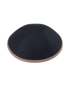 IKippah Black Linen w/ Mid Brown Rim Yarmulke