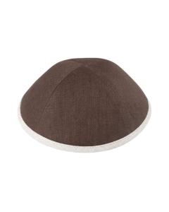 iKippah Brown Linen w/ Tan Linen Rim Yarmulke