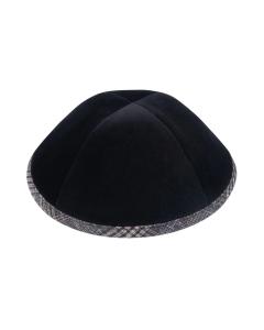 IKippah Black Velvet w/ Black & Tan Plaid Rim Yarmulke