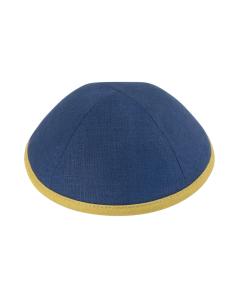 IKippah Navy Linen w/ Mustard  Rim Yarmulke