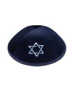 IKippah Navy Velvet W/ Light Blue Star Yarmulke