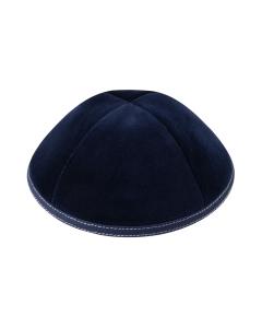 IKippah Navy Velvet w/ White Stitching Yarmulke
