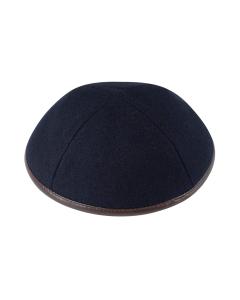 iKippah Navy Wool w/ Brown Leather Rim Yarmulke