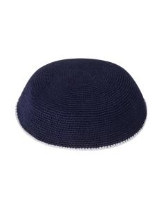 iKippah Navy Knit w/ White Rim Yarmulke