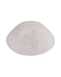 IKippah Tan Linen w/ Aleph Bais Yarmulke