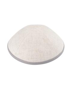 IKippah Tan Linen W/ Gray Leather Rim Yarmulke