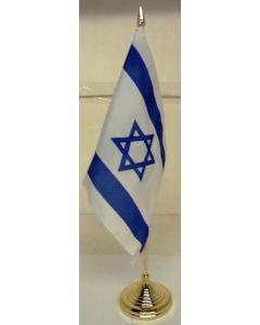 Israeli Cloth Flag 6" x 9 with Gold Stick & Stand