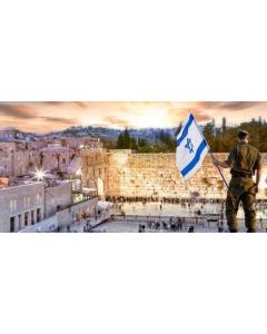 Kotel with Soldier Waving Israeli Flag