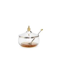 Honey Dish w/ Stainless Steel Lid and Gold Symmetric Design