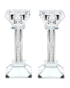 Medium Set of 2 Crystal Candlesticks with Crushed Gemstones
