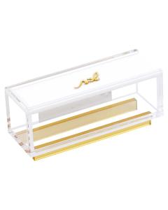 Lucite Matches Box with "Shabbos" Text Design (Gold)