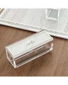 Lucite & Leatherette Besomim Box with Text Design - Silver