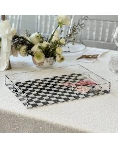Black Chic Checkered Lucite Tray