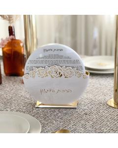 Lucite Round Bencher Set with Laser Cut Flowers - Pearl/Gold