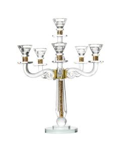 Crystal Candelabra with Six Arms and Inner Gemstones
