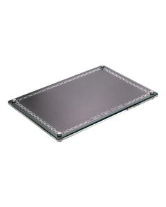 Black Leatherette and Glass Challah Board with Embroidered  Chain Design in Silver