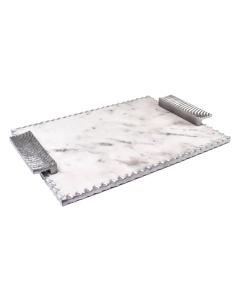 Marble Challah Board Silver Polish with Handles and Knife