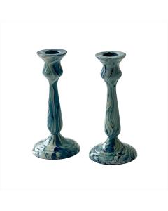 Aluminium Blue Swirl Candlesticks
