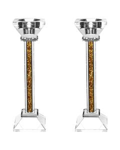 Crystal Candlesticks with Crushed Gold Gemstones