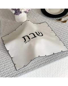 Black Embroidered Leatherette Challah Cover  - Gold 22" x 17.5"