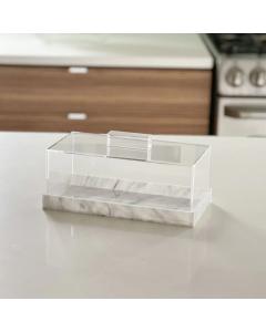 Lucite Decorative Rectangular Container  with White Marble Base