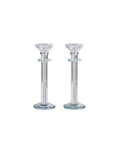 9" Crystal Candlesticks with Crushed Gemstones - Clear