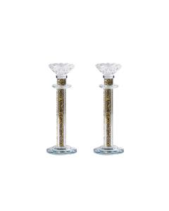 9" Crystal Candlesticks with Crushed Gemstones - Gold & Silver