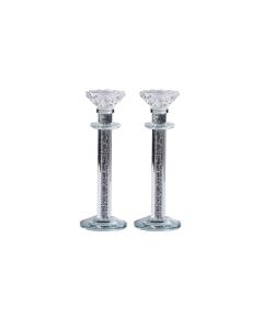 9" Crystal Candlesticks with Crushed Gemstones - Silver