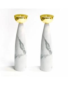 Grey Marble Candlesticks with Gold Holders