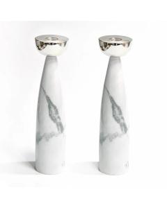 Grey Marble Candlesticks with Silver Holders