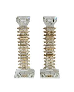 Stacked Design Crystal Candlesticks Set - Amber