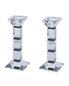Crystal Candlesticks Square Design - 8" Tall - Set of 2 (Black)