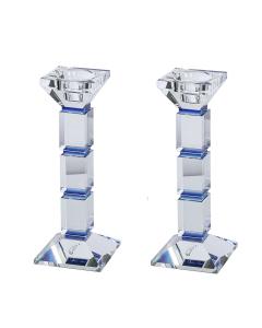 Crystal Candlesticks Square Design - 8" Tall - Set of 2 (Blue)