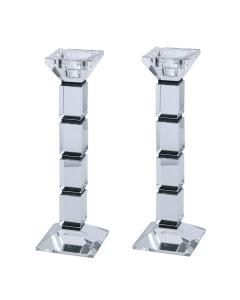 Crystal Candlesticks Square Design - 10" Tall - Set of 2 (Black)
