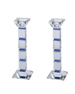 Crystal Candlesticks Square Design - 10" Tall - Set of 2 (Blue)