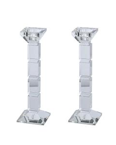 Crystal Candlesticks Square Design - 10" Tall - Set of 2 (Clear)