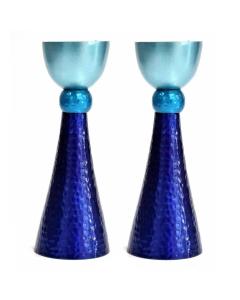 Blue Hammered Design Candlesticks