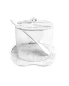 Lucite Honey Dish with Apple Shape Base with Spoon- White Marble