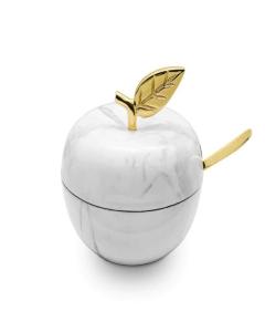 White Marble Honey Dish (Gold)