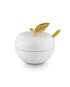 Enamel Apple Shaped Honey Dish (White & Gold)