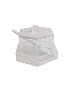 Lucite Hexagon Honey Dish with Base and Spoon (White Marble)