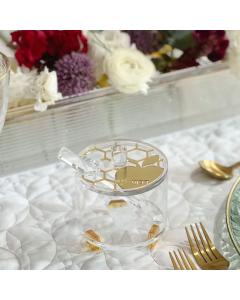 Round Lucite Honey Dish Honey Comb Design