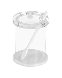 Round Lucite Honey Dish with White Marble Base and Spoon