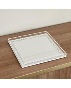 Chain Design Lucite and Leatherette Havdalah Tray - Silver