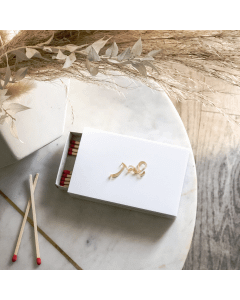 White Lucite Matches Box with Gold Logo Text Design