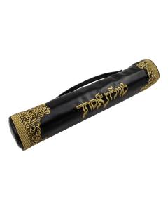 Black Leatherette Megillah Case - Gold Royal Design