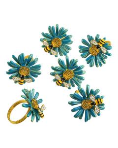 Bee Metal Napkin Rings - Light Blue & Gold