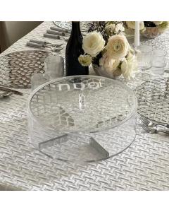 Lucite & Laser Cut Round Matzah Box (Silver)