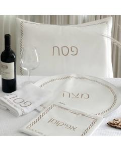 Seder Set Braided Design with Towel - Silver